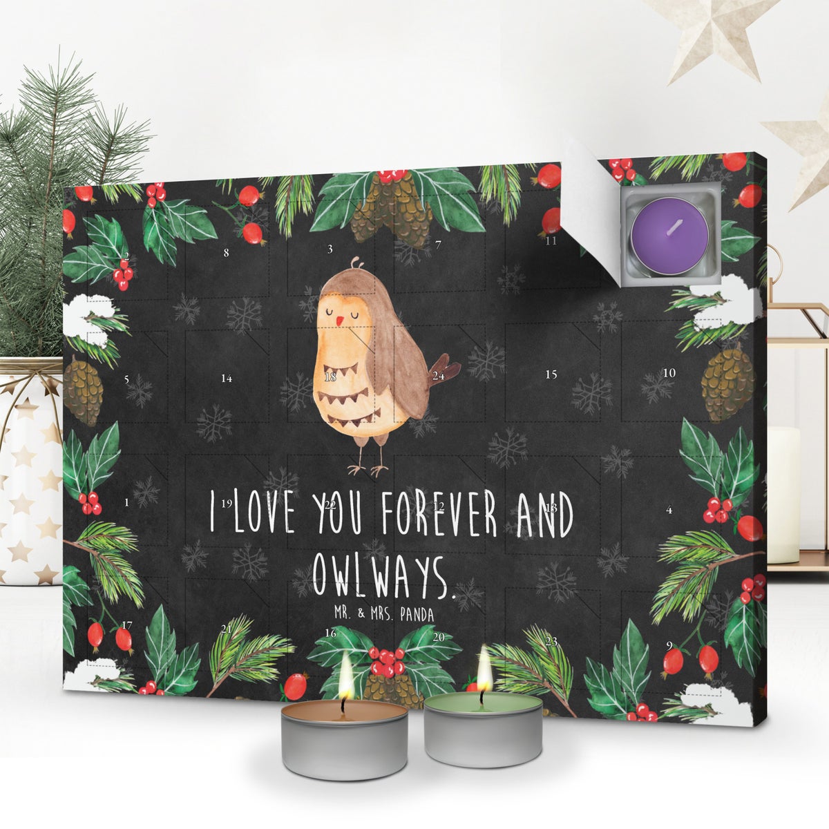 Mr. & Mrs. Panda Geurkaars Adventskalender Uil Tevreden - Zwart