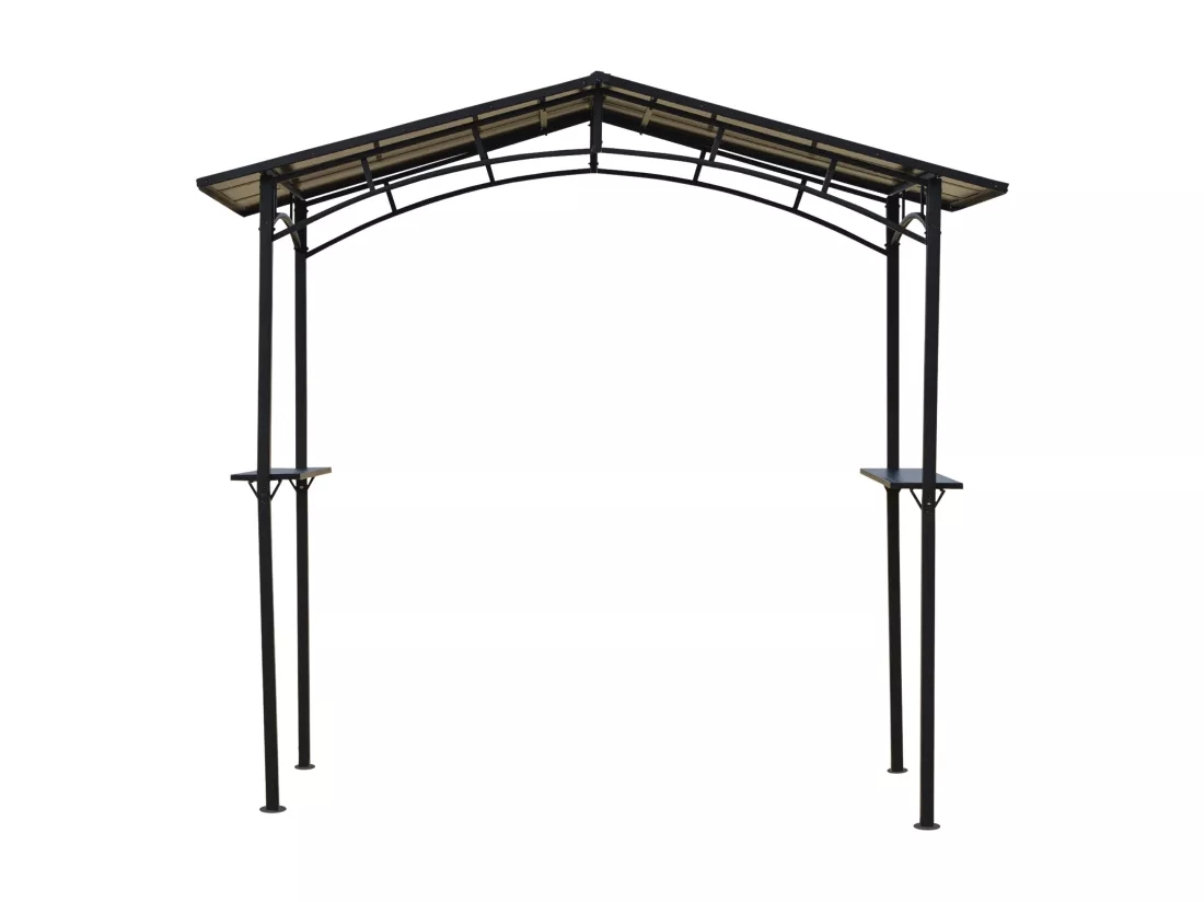 Pavillon jardin - abri barbecue - steakhouse 2 étagères - toit de barbecue - dim. 2,46L x 1,49l x 2,30H m - alu. métal noir toit polycarbonate