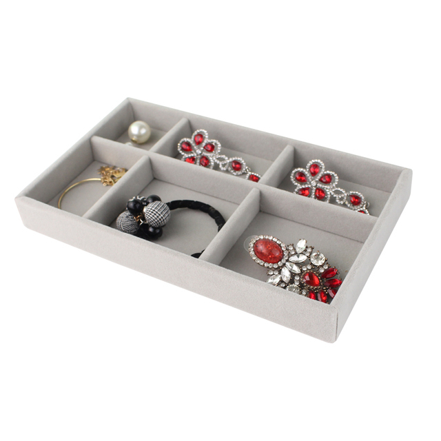 (21x12x2.5cm) Velour Schmuckschatulle Aufbewahrungsbox Organizer für Ringe / Ohrringe / Armbänder - Style 2 / Grau