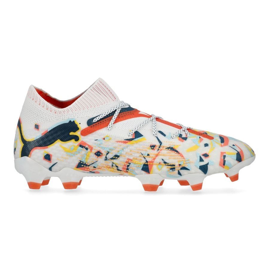 PUMA Future 7 Ultimate FG/AG NJR Creativity - Blanc/Ocean Tropic/Turquoise Surf/Hot Heat/Sun Stream ÉDITION LIMITÉE