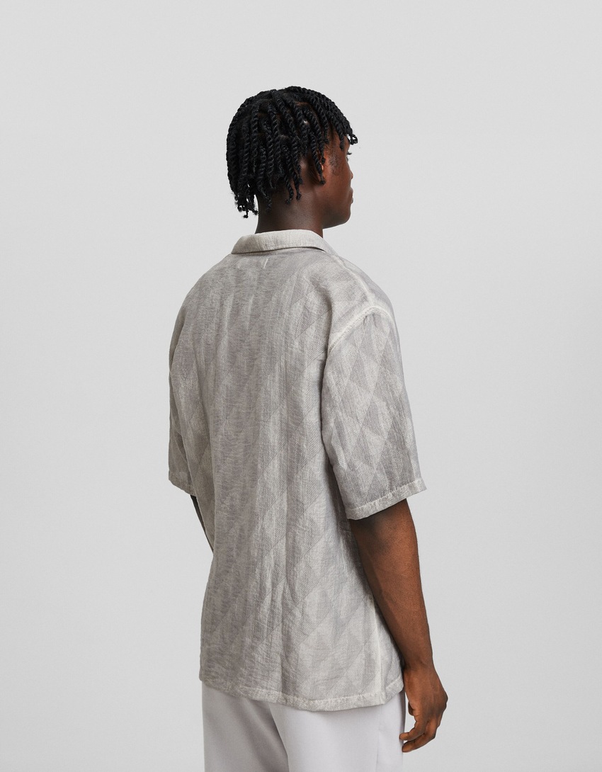 Camisa jacquard de manga curta desbotada