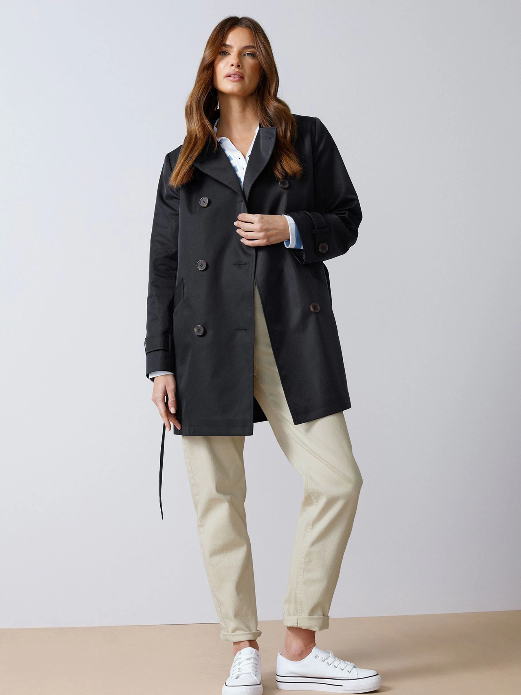 Blauw - M&Co Short Dipped Back Trench Coat
