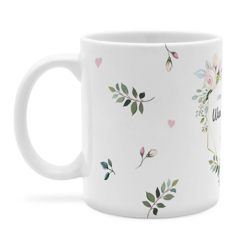 Personalisierte Panorama-Tasse, weiß (Motiv: Floral)