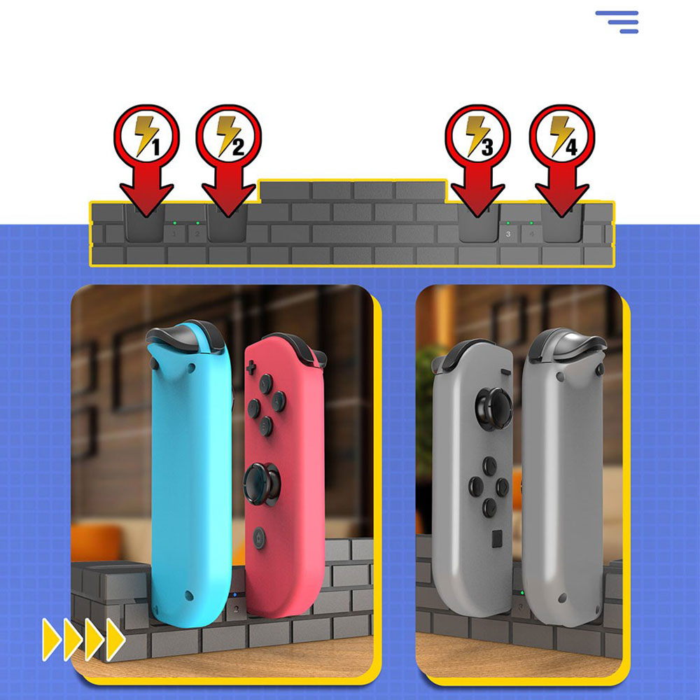 (4-fach) Ladestation Charging Dock für Nintendo Switch / OLED Joy-Con   Gamecard Halterung mit Brick-Design - Rot
