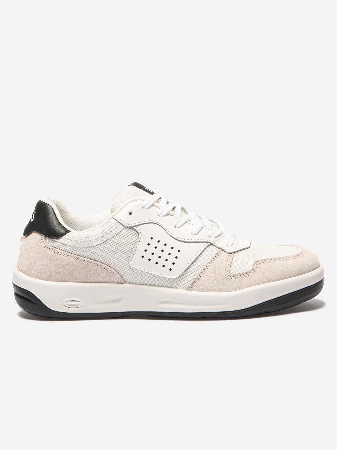 Baskets Homme Confort Dessus Cuir et Mesh Blanc