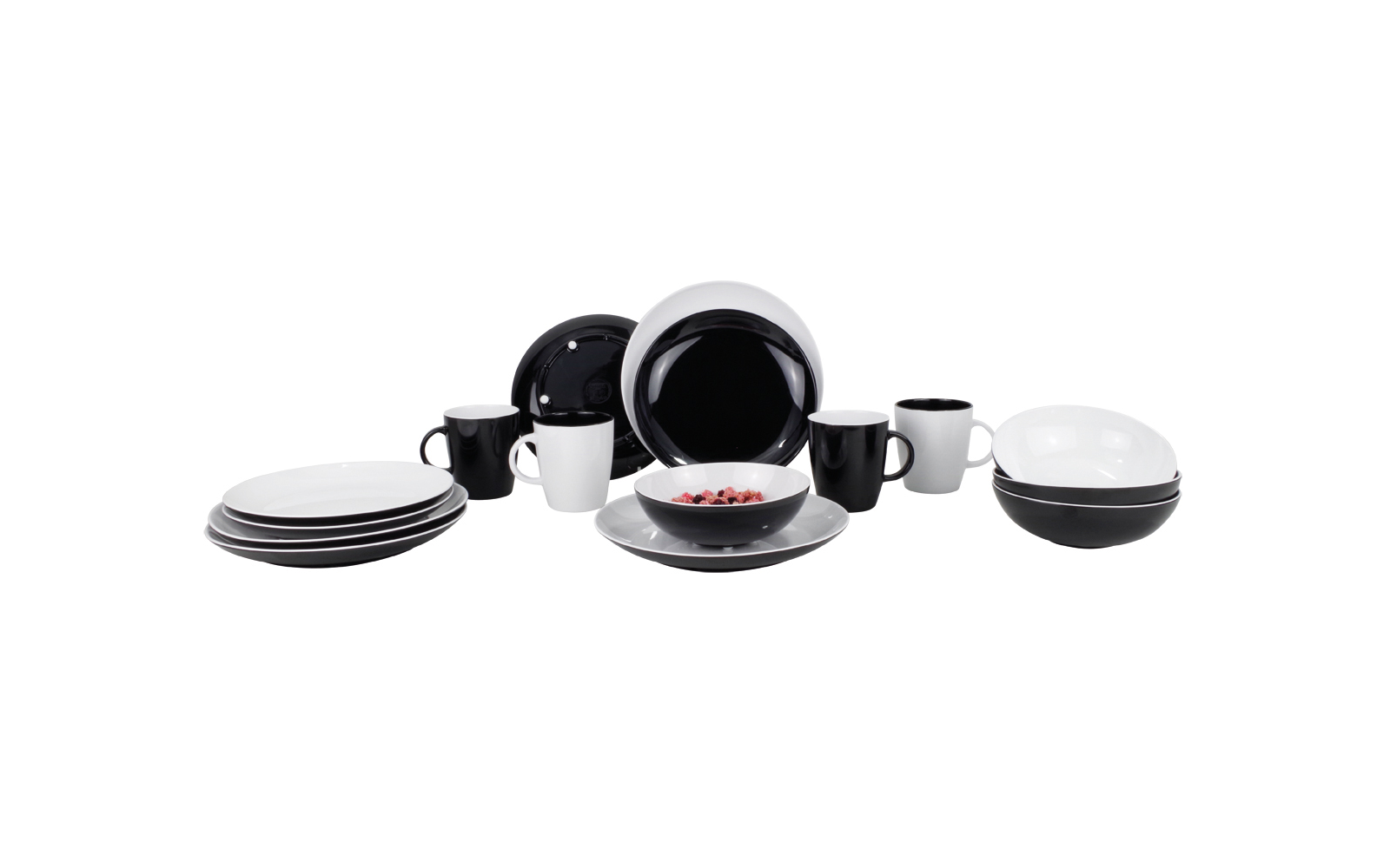 Gimex Geschirrset Classic Line 16 teilig schwarz/weiß