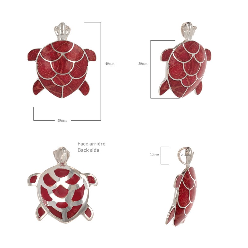 Pendentif Tortue en Corail Rouge - Chaîne Argent Incluse | Aden