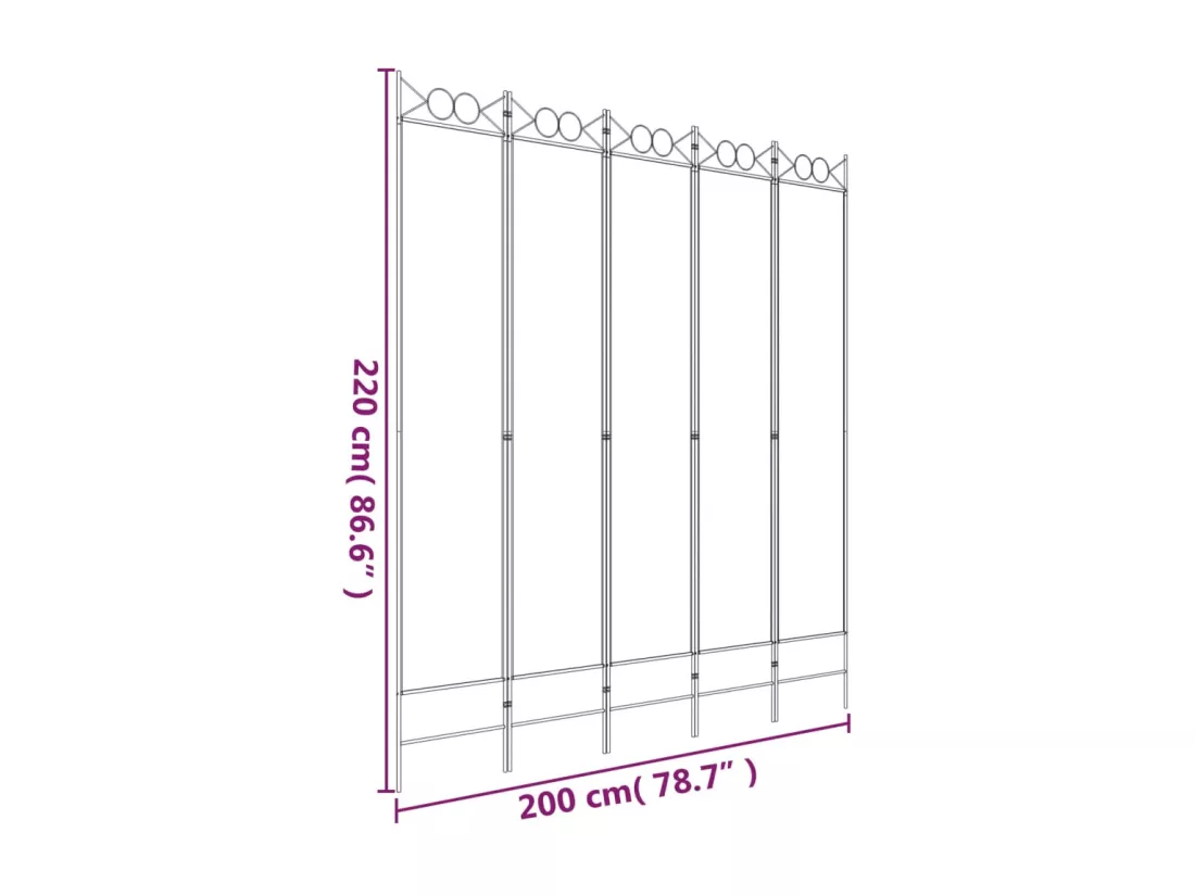 Cloison de séparation 5 panneaux Blanc 200x220 cm Tissu