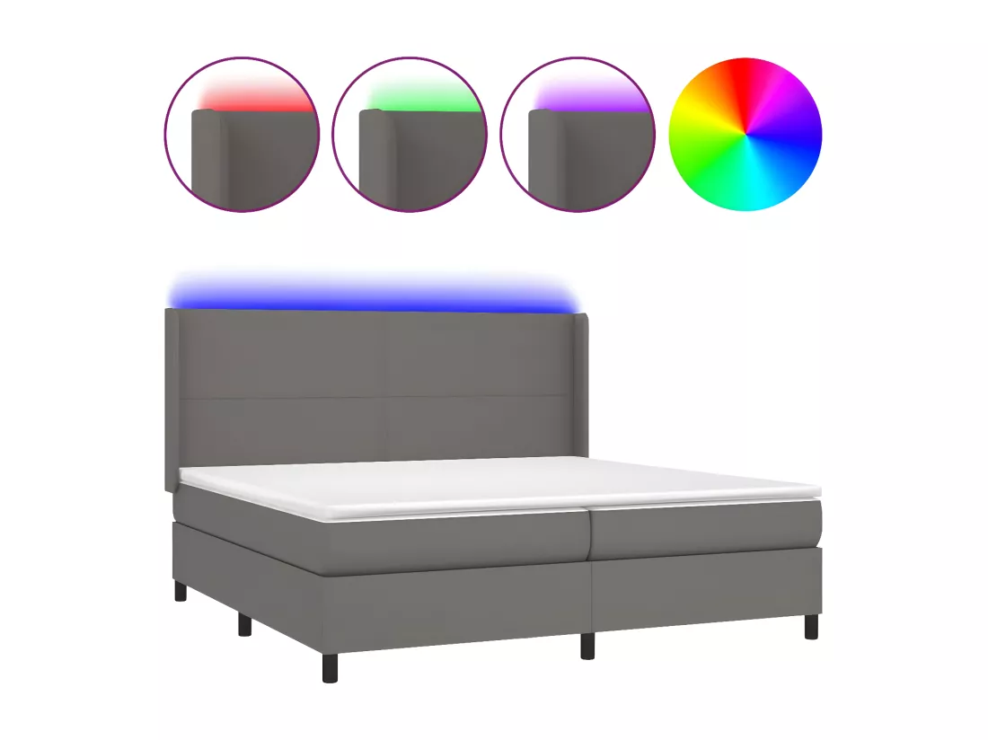 Sommier tapissier et matelas et LED Gris 200x200 cm Similicuir