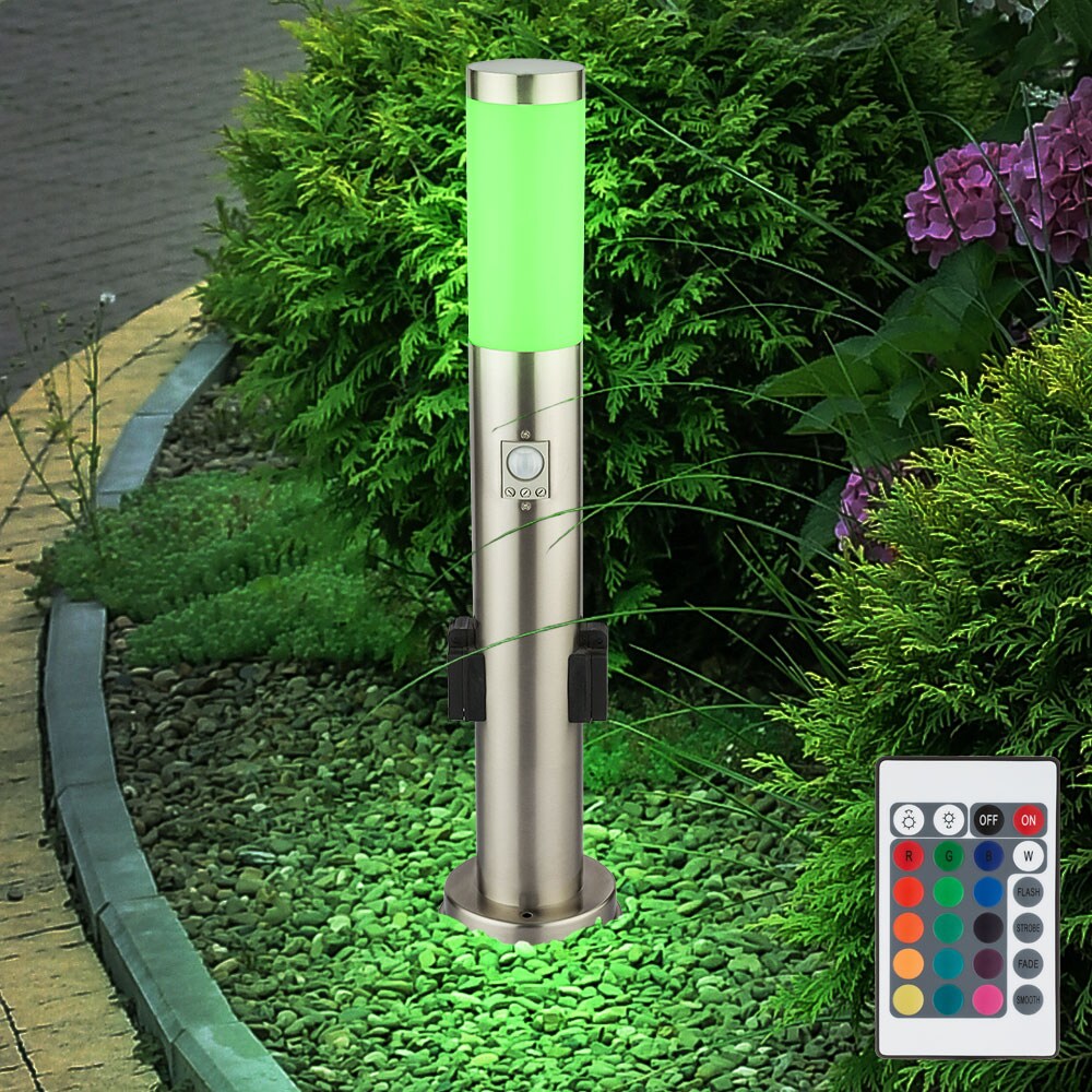 RGB LED Stehleuchte, Bewegungsmelder, 2 Steckdosen, H 60 cm