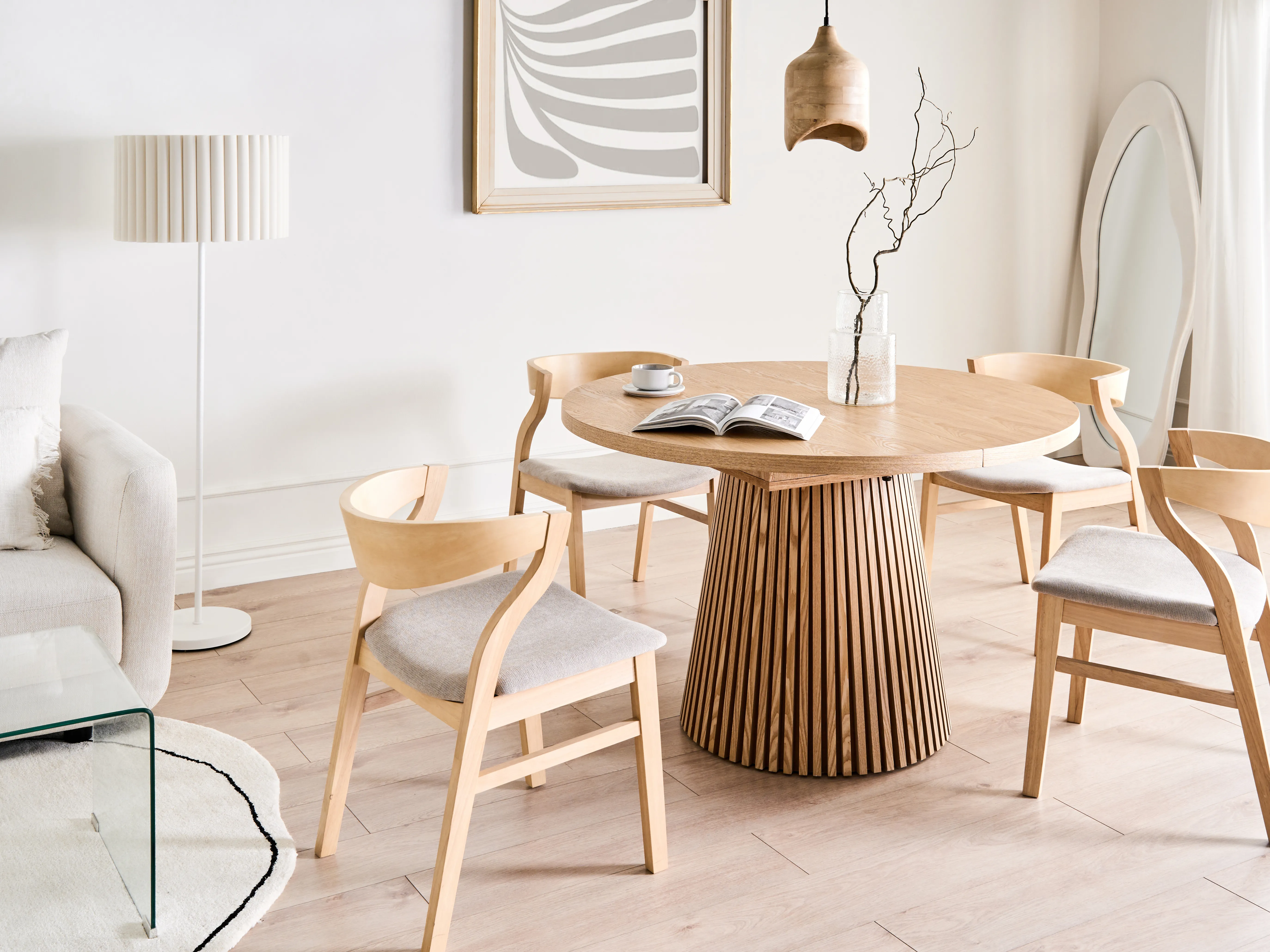 Eettafel uitschuifbaar MOORE Licht essenhout 120 cm 120/160 cm