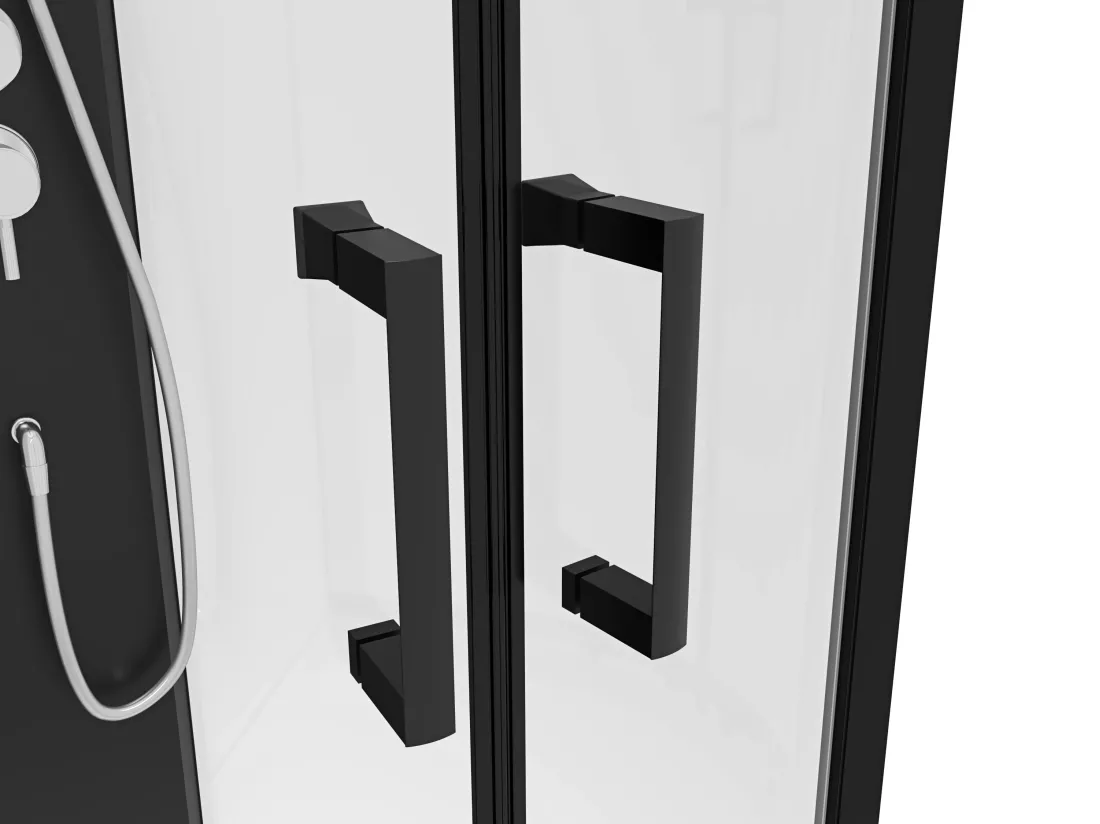 Cabine de douche quart de cercle - Hauteur ajustable - L80 x l80 x H200/220 cm - Noir et blanc - ROVATA