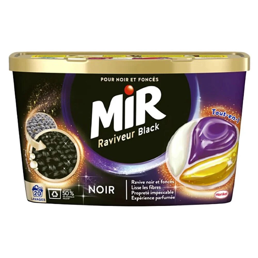 Lessive liquide Pods Mir raviveur Noir 270g - 20 lavages