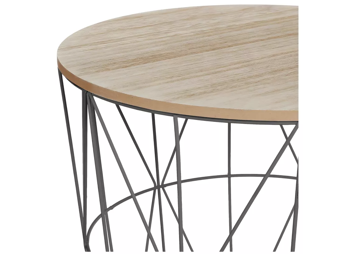 Table à café en métal noir et plateau en Bois H 41 cm