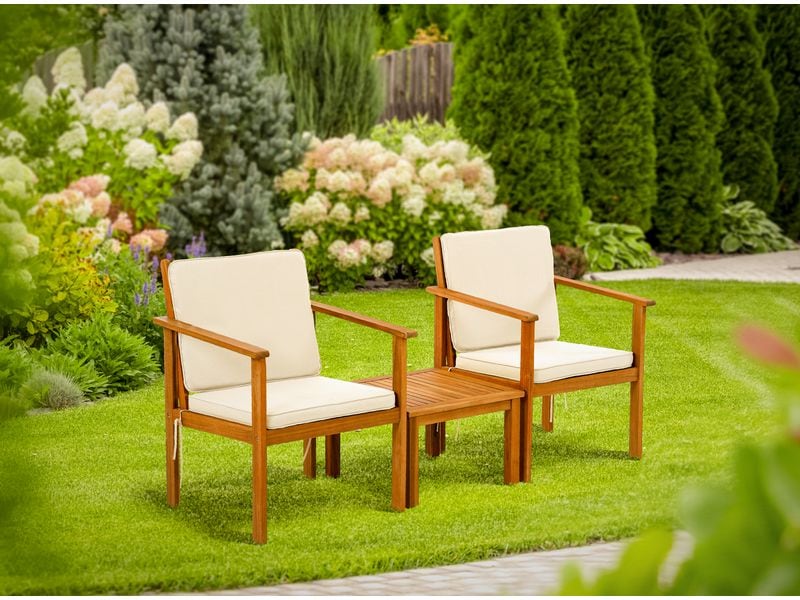 COCON Loungeset Vevey, Braun/Weiss, 2 Sitzplätze Zwei Stühle und ein Tisch für Garten, Terrasse oder Balkon