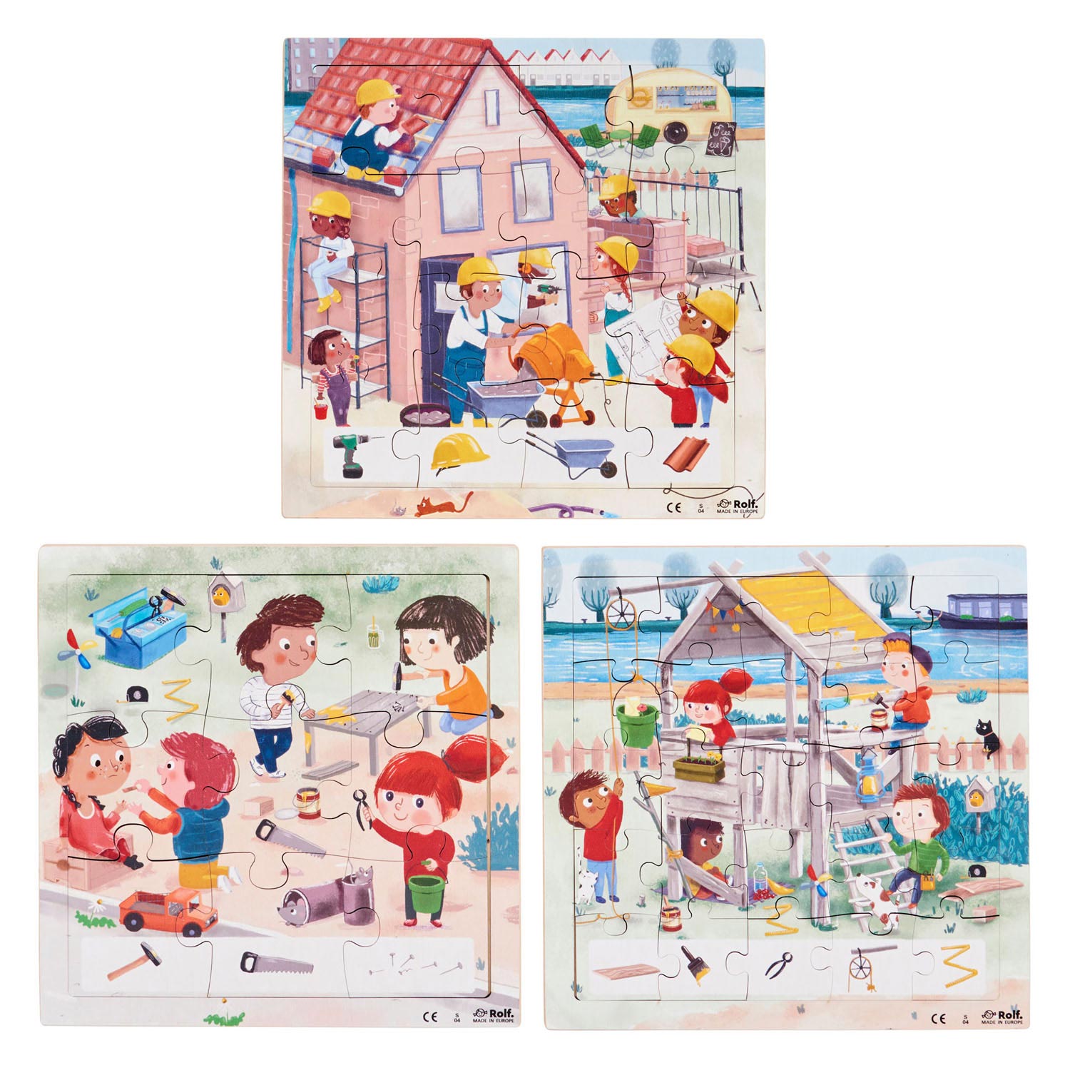 Rolf - Houten Legpuzzel Serie Wonen, Set van 3