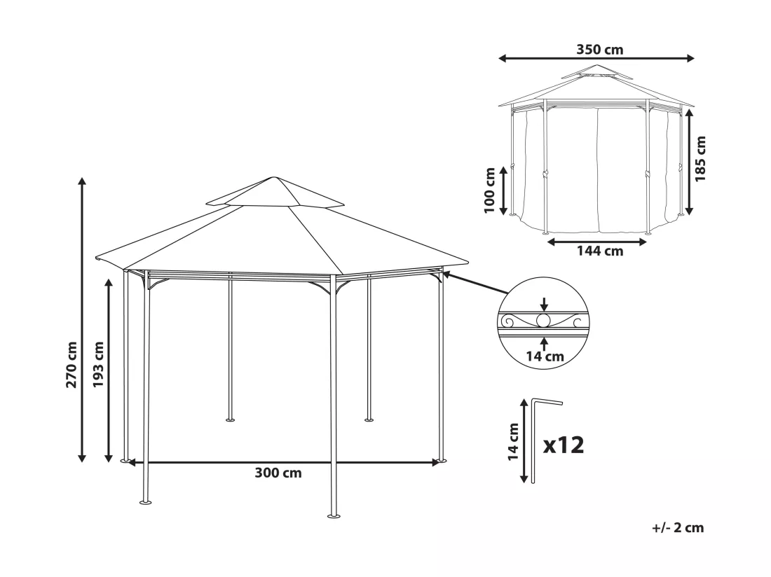 Tonnelle de jardin PORTEL Métal 350 cm 350 cm Beige