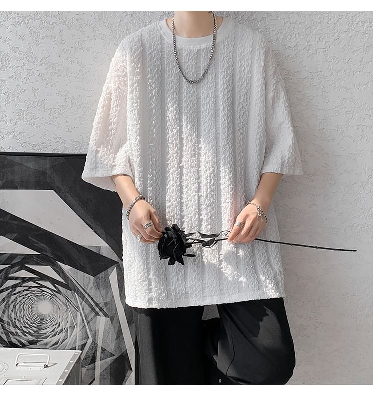 Freehop - Gestreept oversized T-shirt met ronde hals en elleboogmouwen