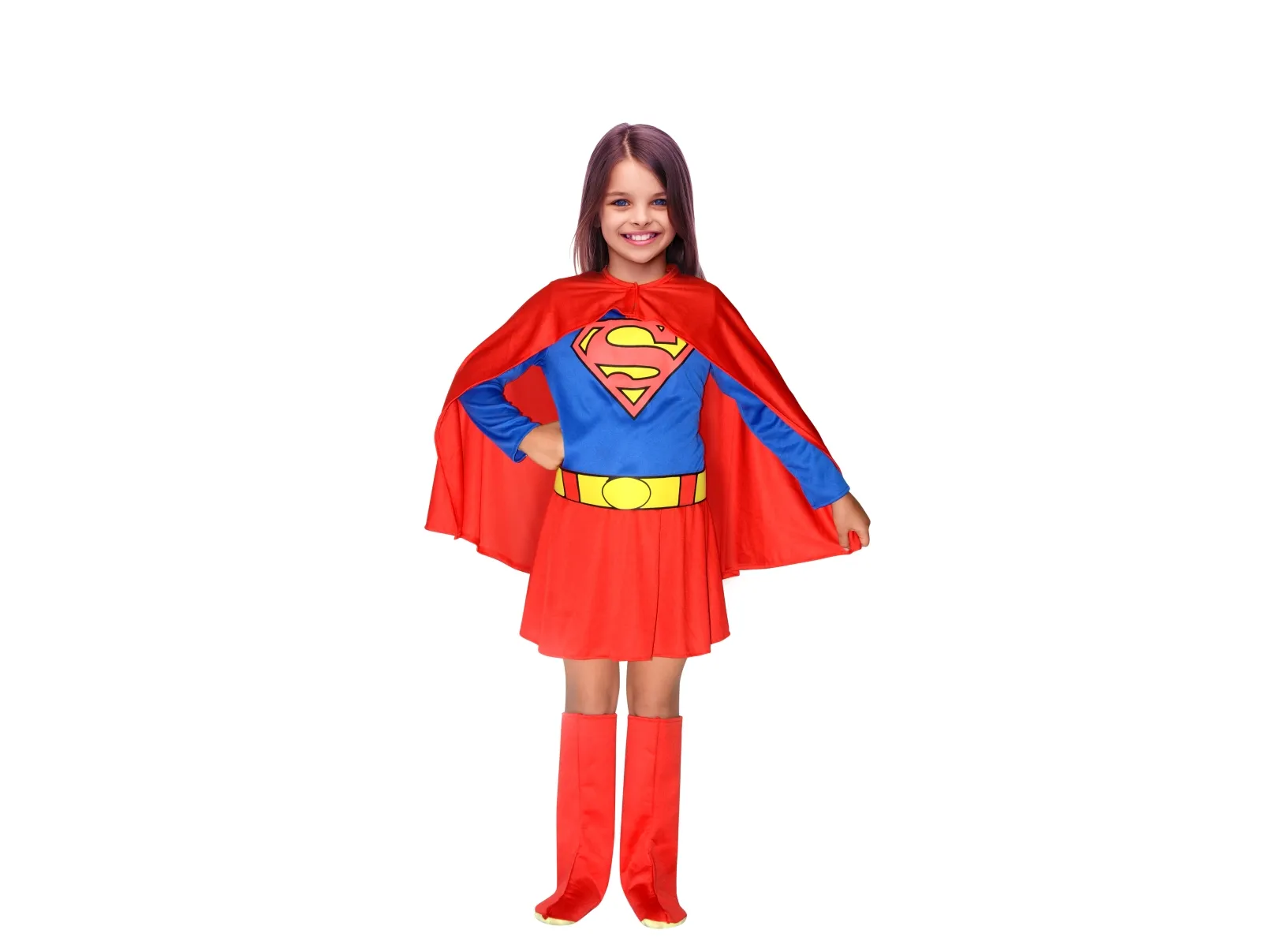 Supergirl-kostume (Kjole, kappe, bælte og stofstøvler) - 8-10 år