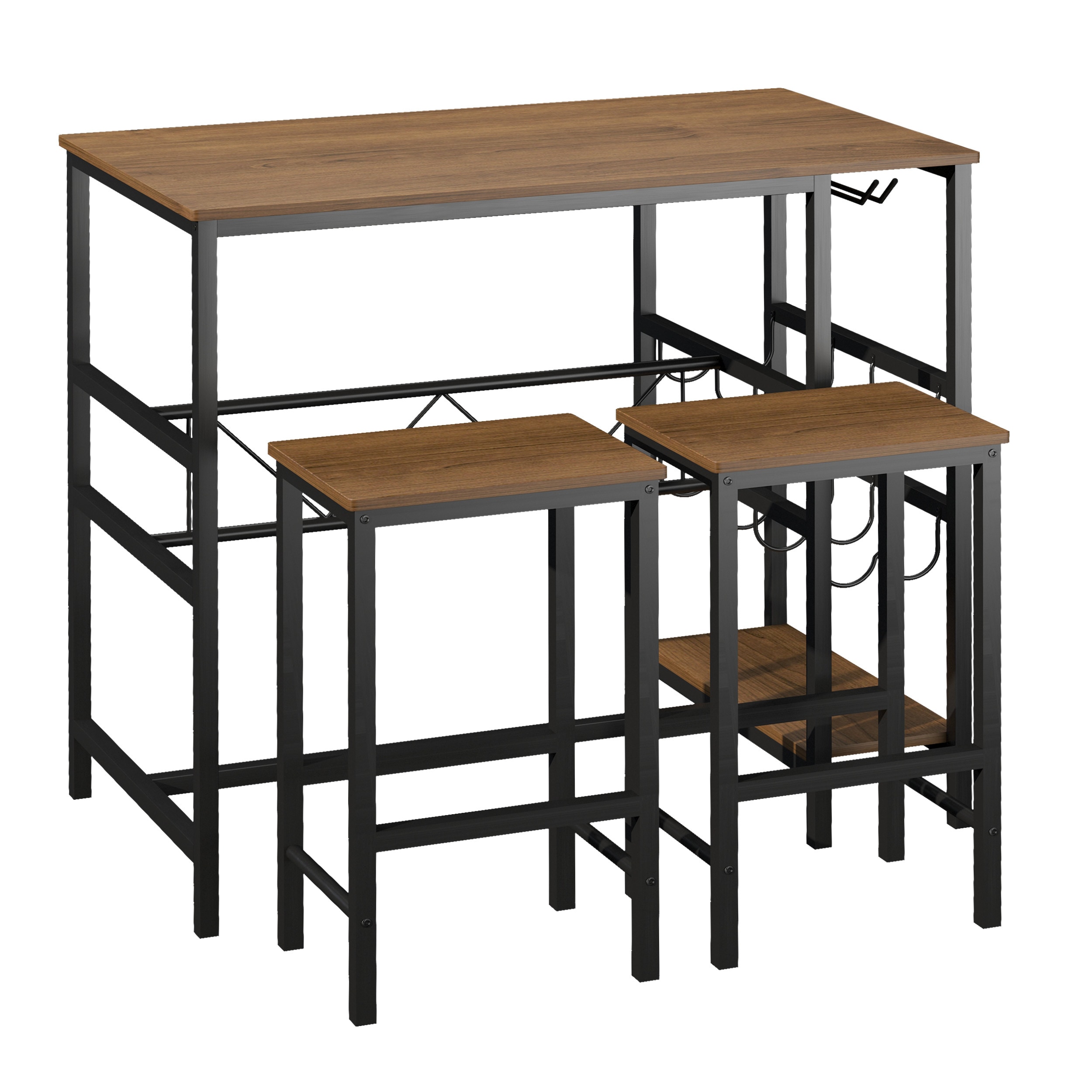 HOMCOM Bartisch-Set mit 2 Barhockern natur, schwarz