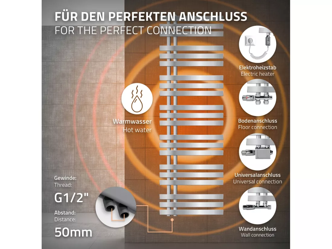 Radiateur sèche serviettes Iron EM chrome en acier 50x160 cm pour salle de bain