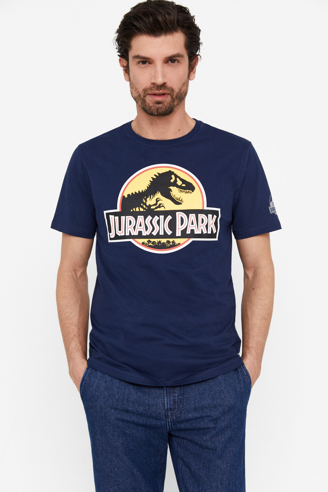 Camiseta com estampa do Jurassic Park - Azul Marinho