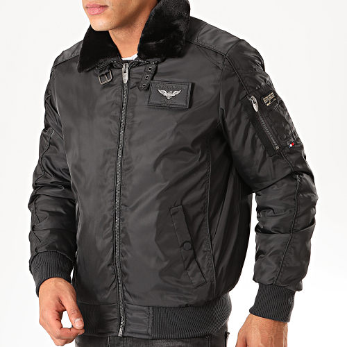 Bomber Col Fourrure Hurrican Fighter Noir