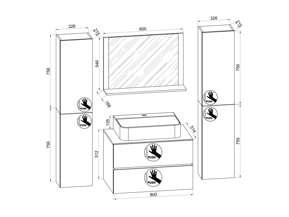 5 pcs. lavabo salle de bain 80 cmLendas XL