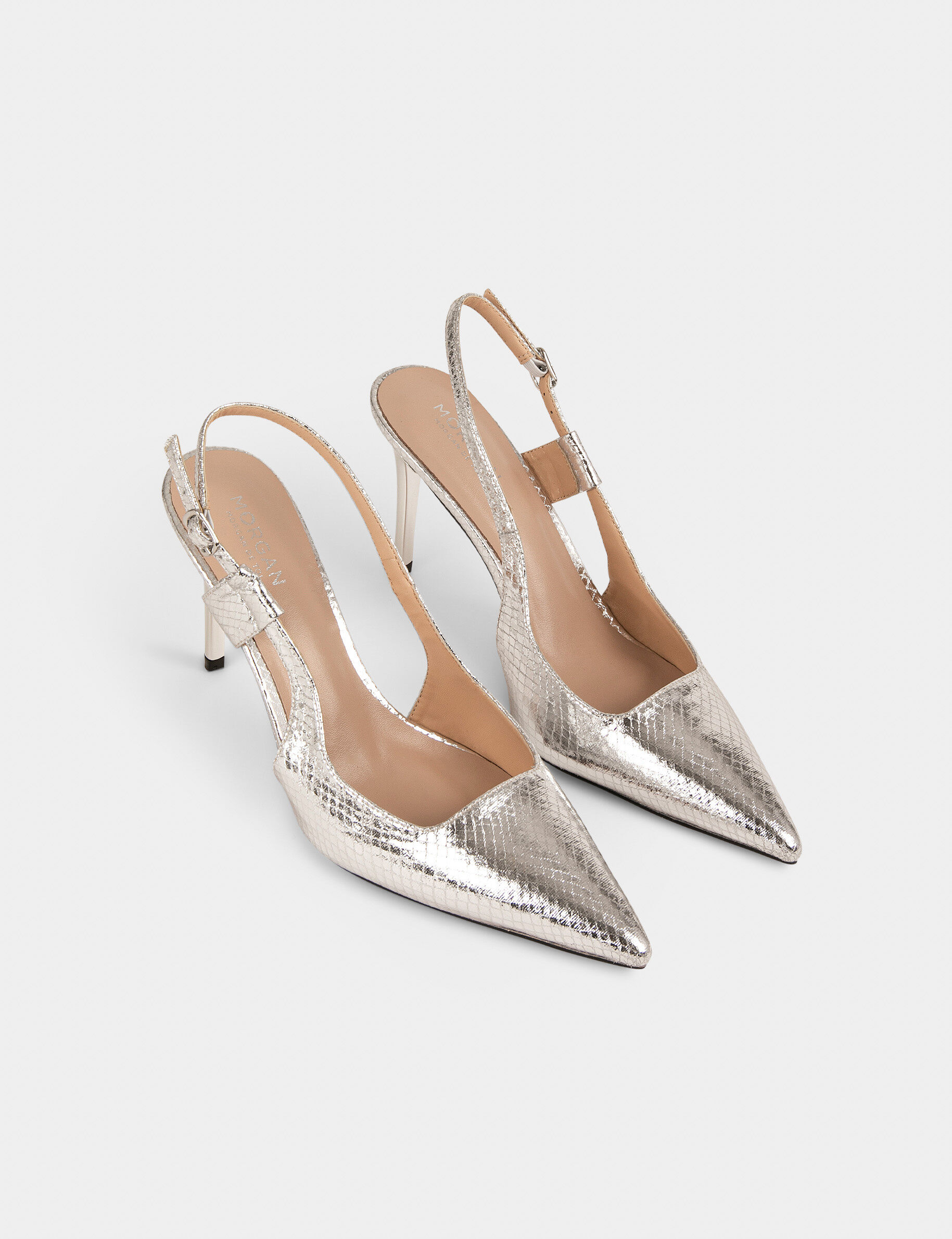 Sandales slingback aspect métallisé argente femme - argente
