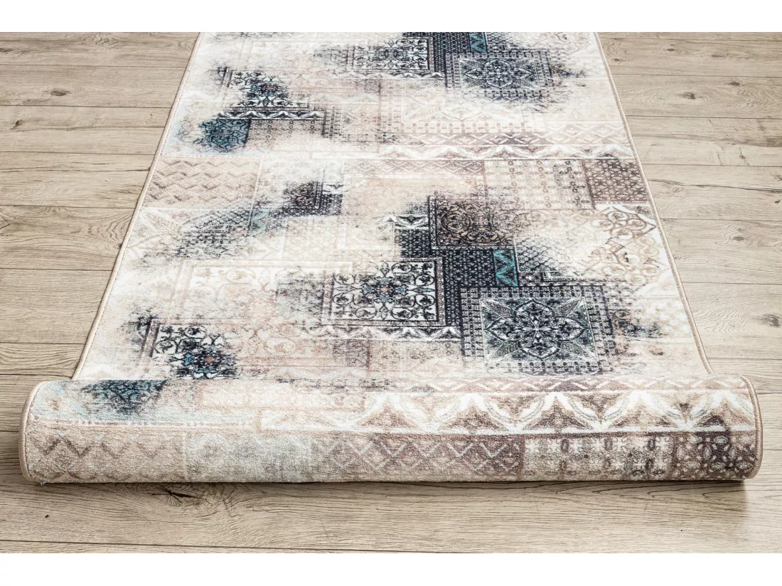 TAPIS DE COULOIR antidérapant PATCHWORK vintage la gomme beige 80x340 cm