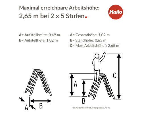 Hailo D60 StandardLine Aluminium Dubbele Tredenladder 2 x 5 Treden