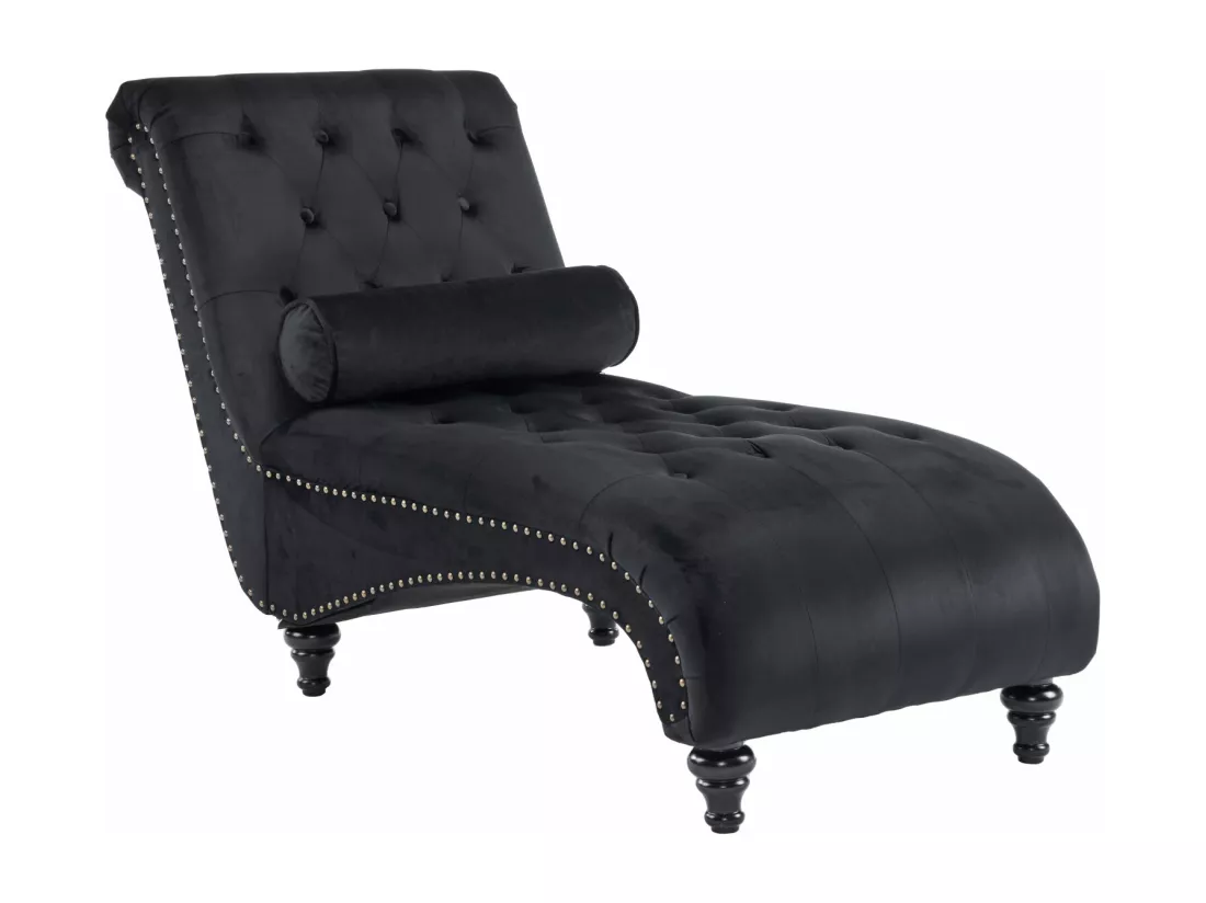Fauteuil inclinable, surface avec points de traction et côtés avec clous en cuivre. Avec coussin lombaire - 140x87x63,5cm - Noir