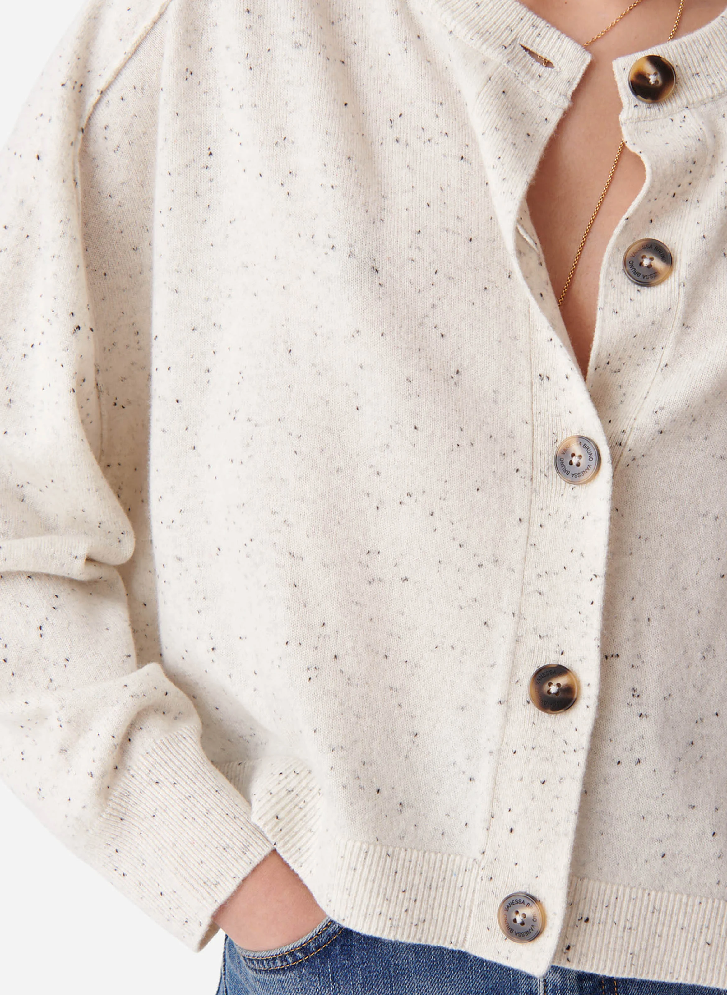 DOUVE - Cardigan col rond ample en laine | Blanc