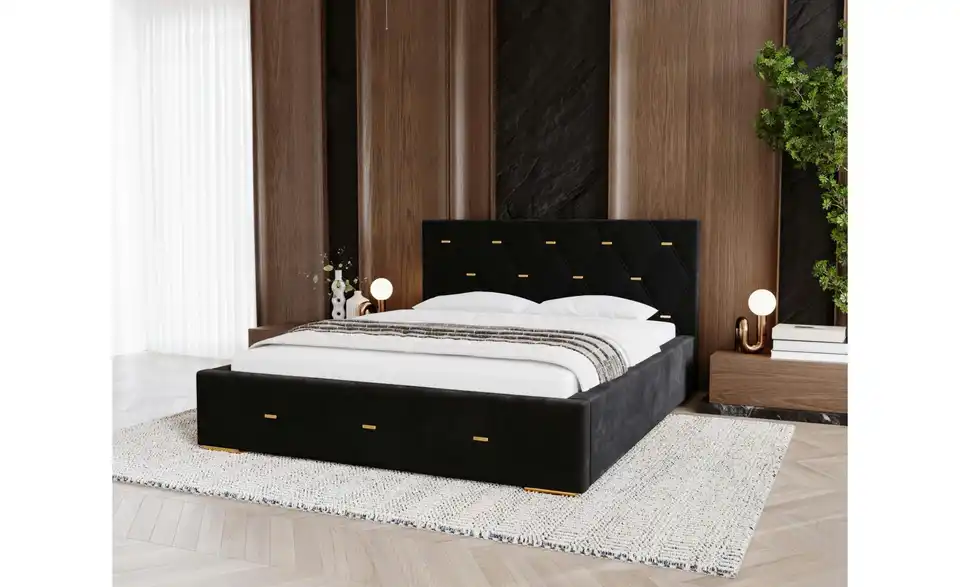 Polsterbett mit Stauraum Golden Premium 200x200 cm Schwarz