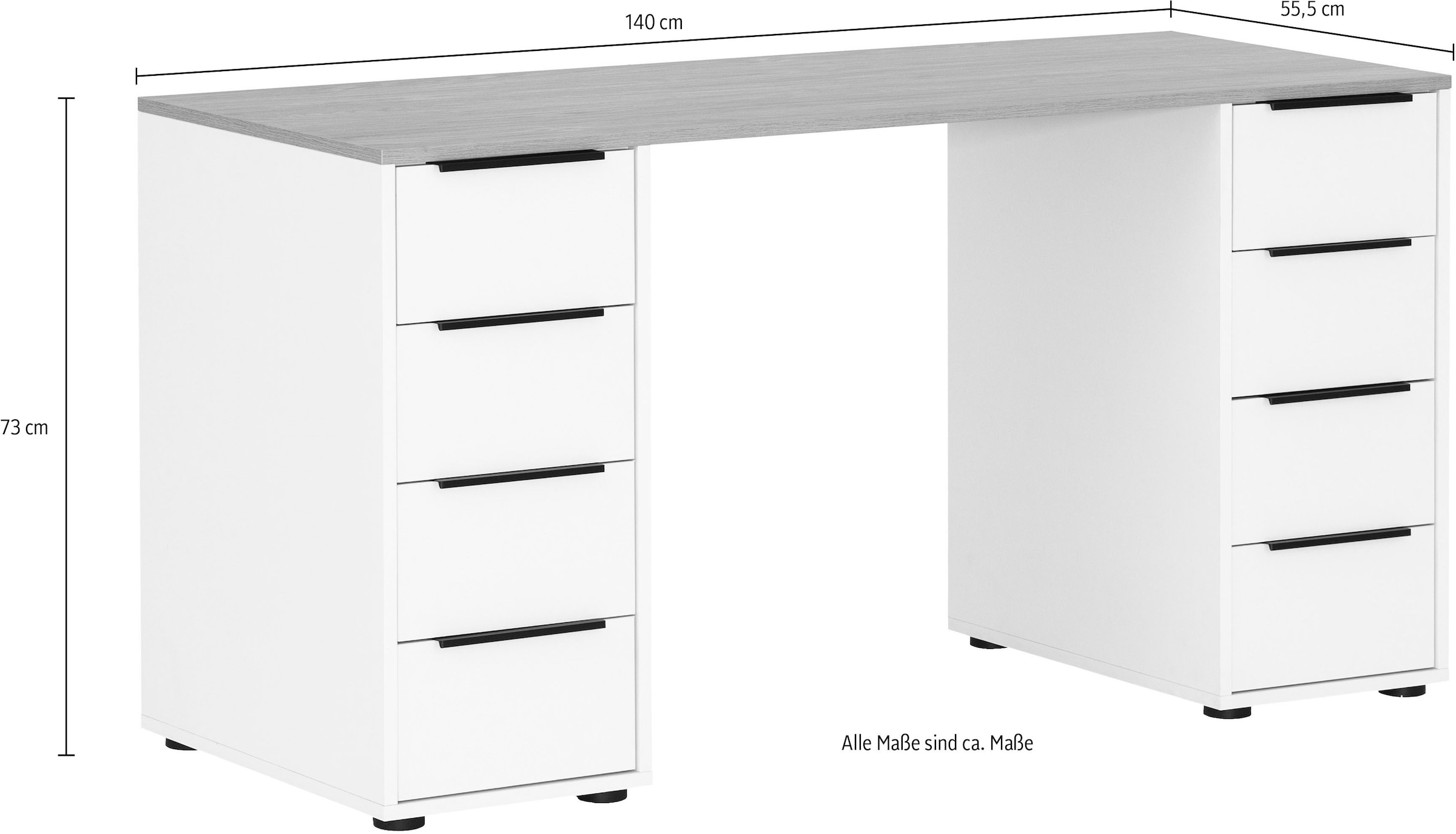 Schildmeyer Schreibtisch »Elma, Breite 140 cm« Holzdekor mit fühlbarer Struktur, Metallbeschläge, Teilauszüge