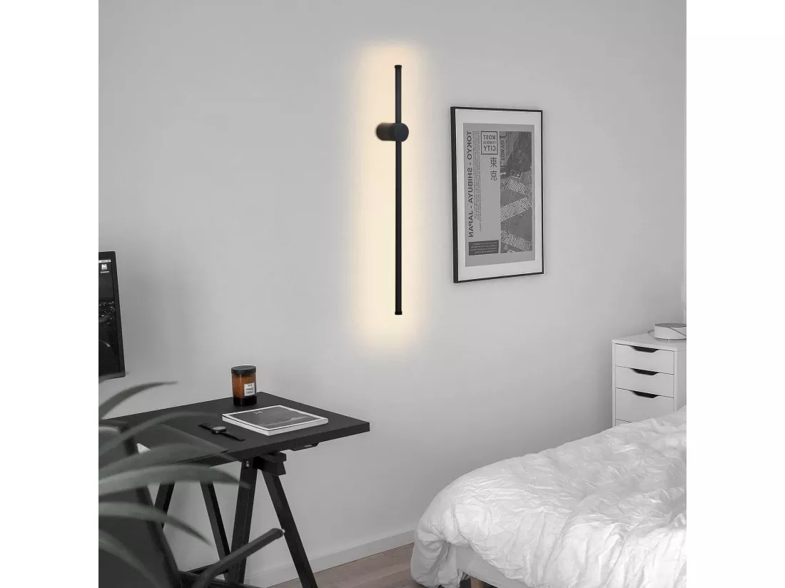 NETTLIFE Applique murale LED d'intérieur - 60 cm - Lampe de couloir moderne noire design - Blanc chaud 3000 K - Lampe de cuisine