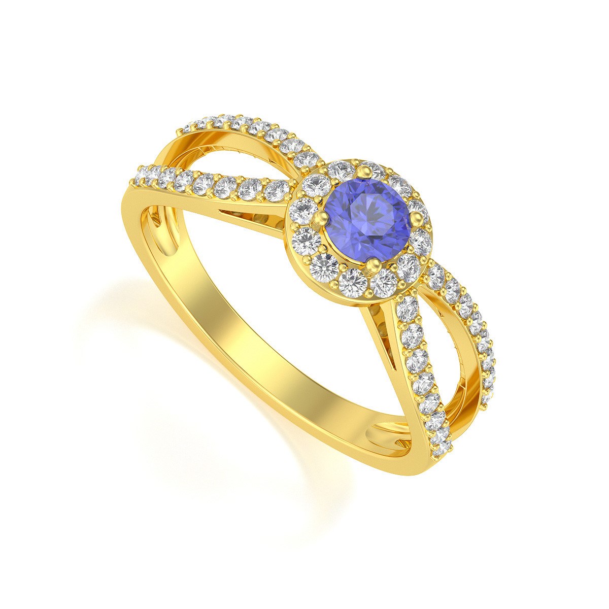 Bague ADEN Or 585 Jaune Tanzanite et diamants 2.282grs