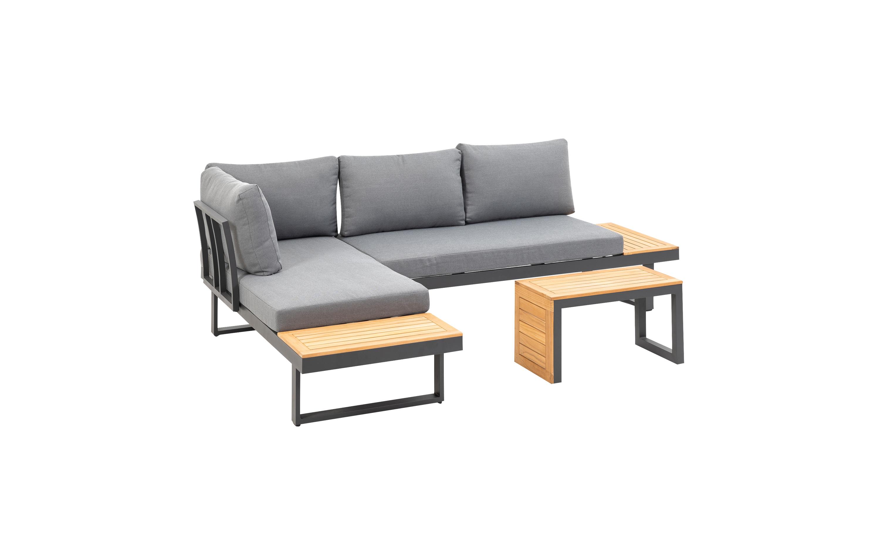 Loungeset Ascona, Anthrazit, 4 Sitzplätze<br>Zwei Sofas und ein Beistelltisch für Garten, Terrasse oder Balkon
