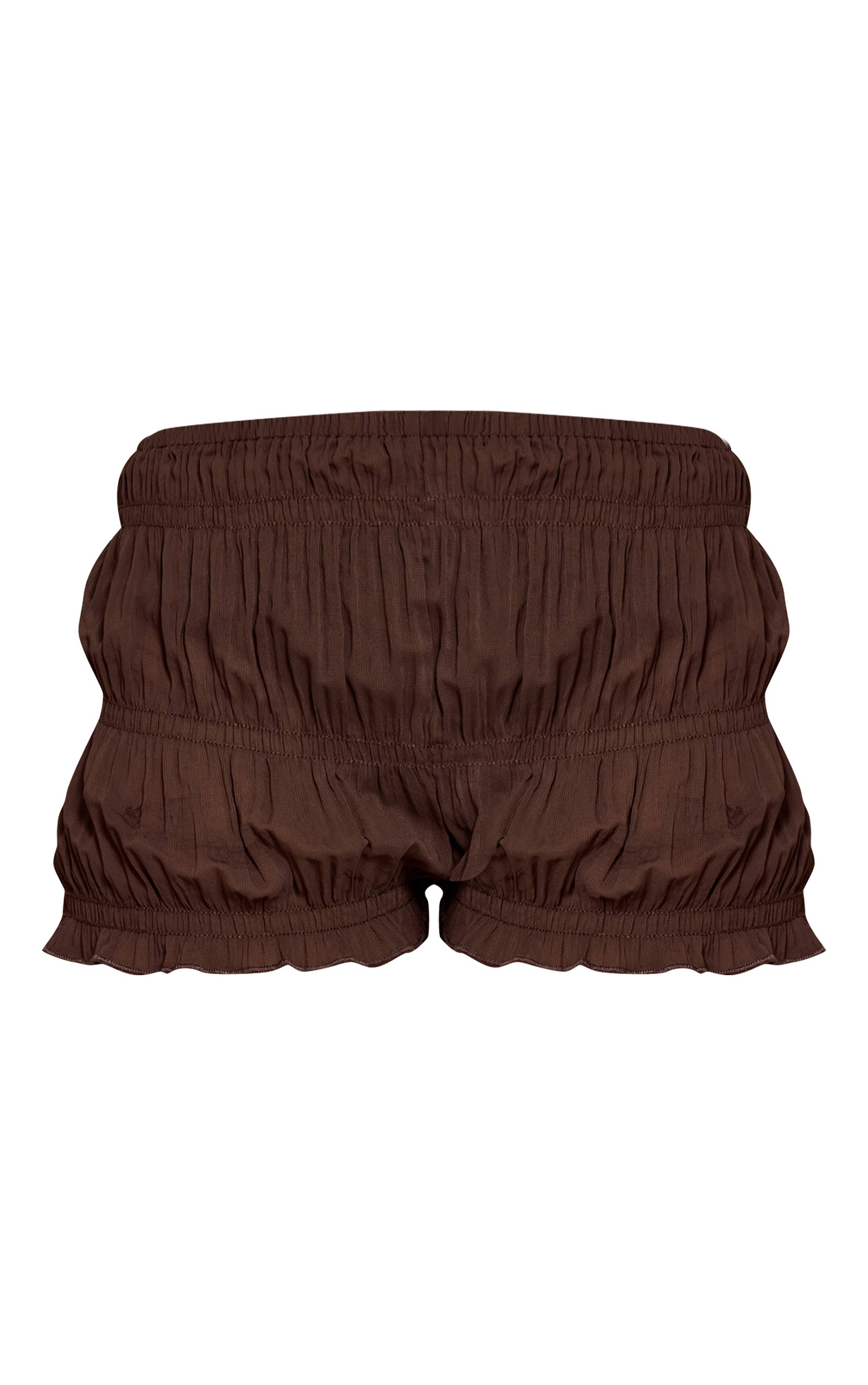 Marron Foncé Short Mini En Mousseline Froncé
