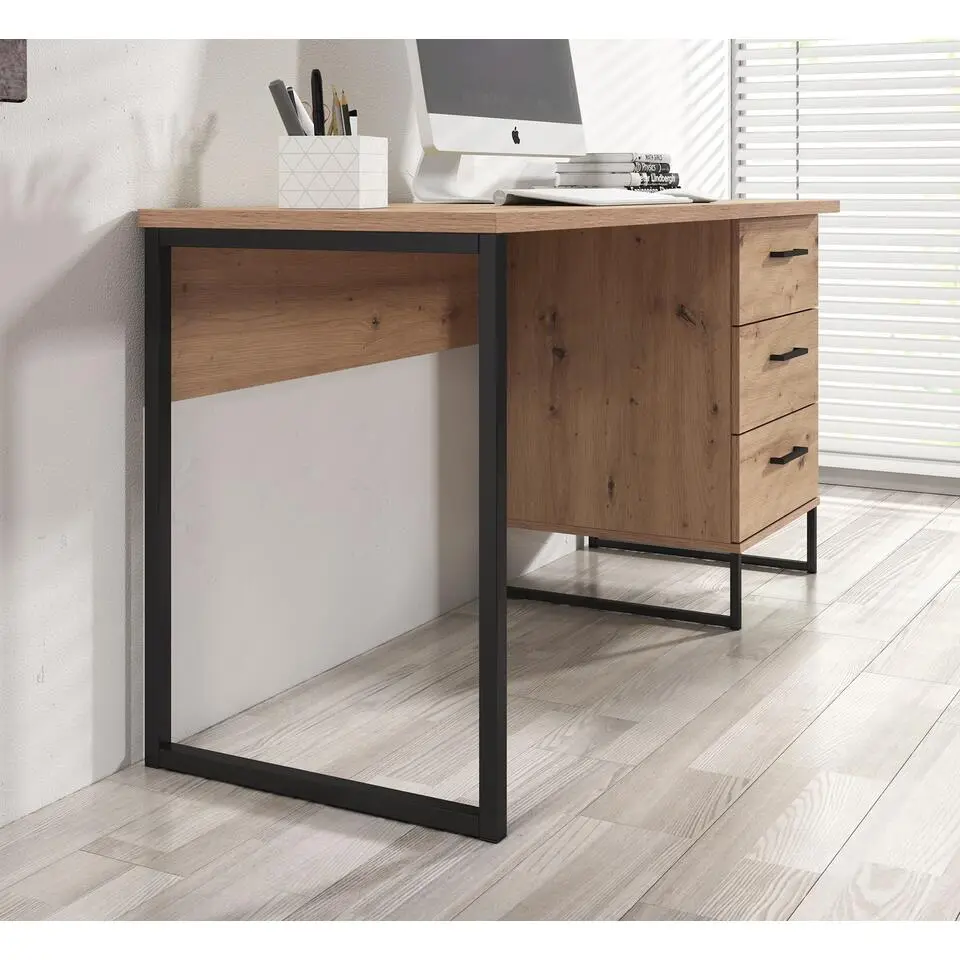 Meubella - Bureau Saturn - Eiken - Zwart - 138 cm