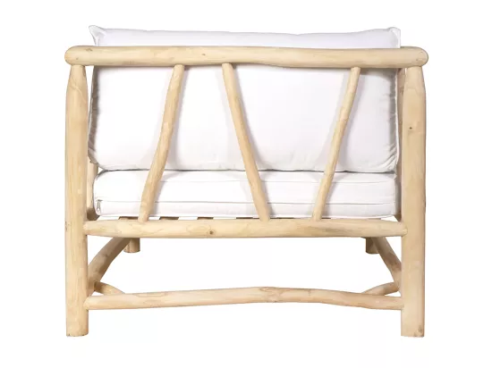 Salon de jardin en teck : un canapé 3 places + 2 fauteuils + 2 tables basses - Naturel clair et blanc - TULUM de MYLIA
