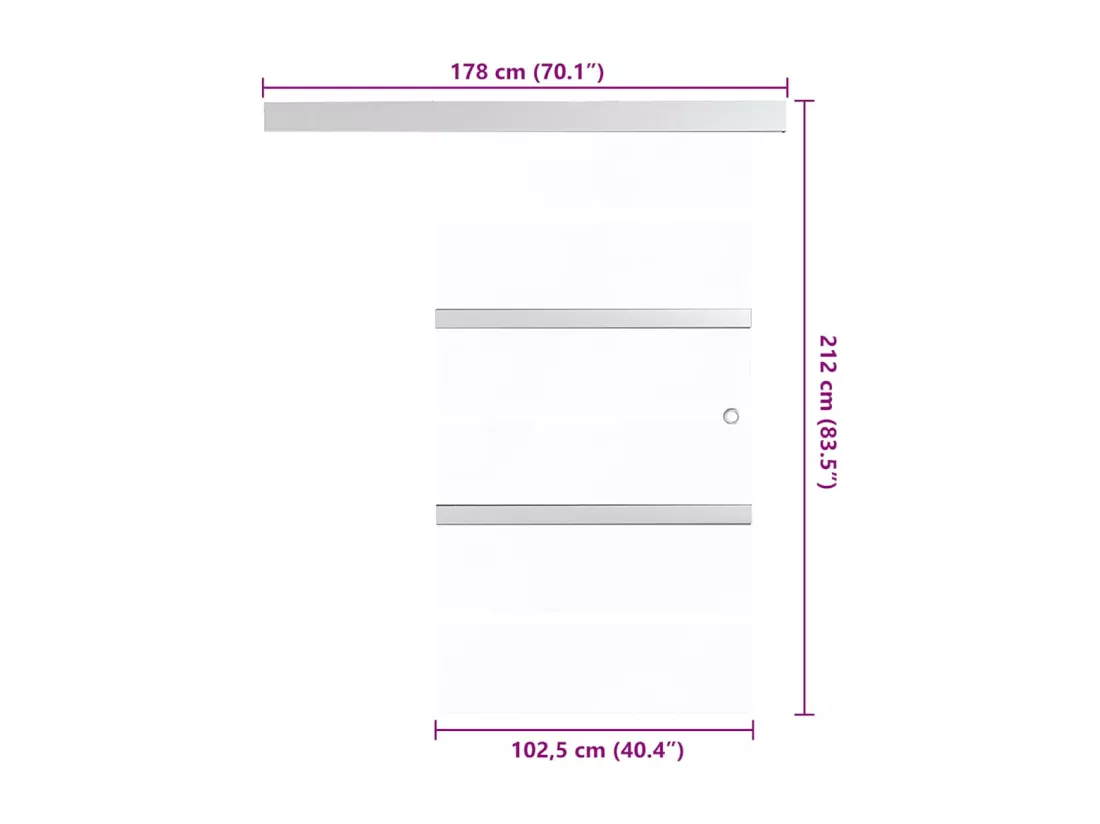 Porte coulissante Verre ESG et aluminium 102,5x212 cm Argenté - Design Élégant, Silencieuse, Légère