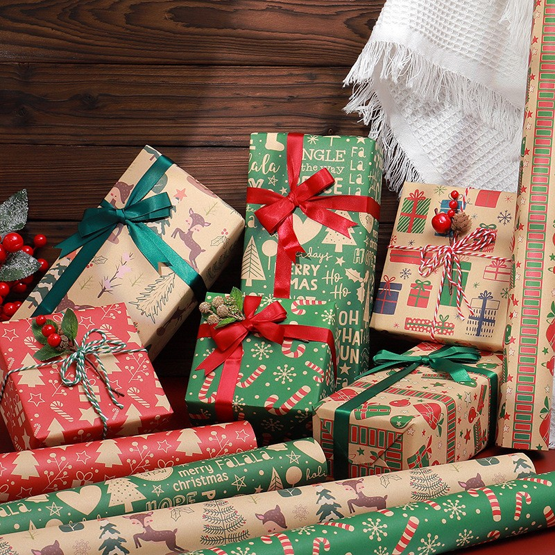 (6er Set) 70x50cm Christmas Geschenkpapier mit Weihnachtsmotiv - Tannenbaum