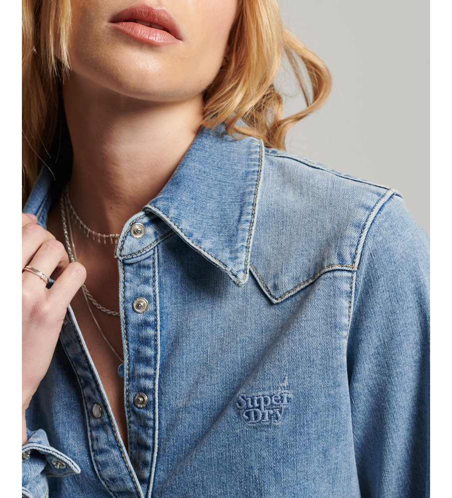 Camisa jeans de algodão orgânico Superdry azul