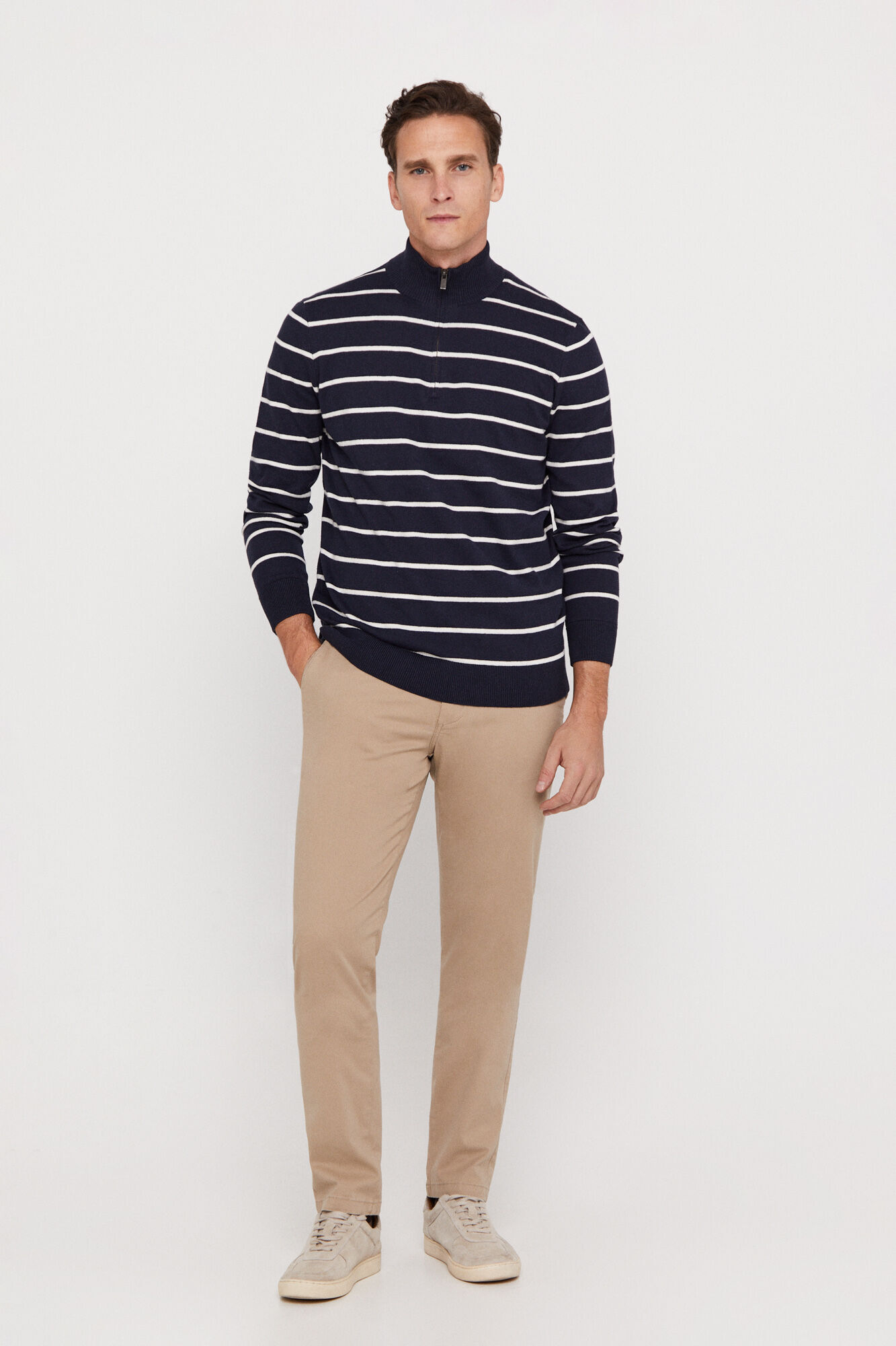 Camisa Rayas cuello com cremallera - Azul marinho