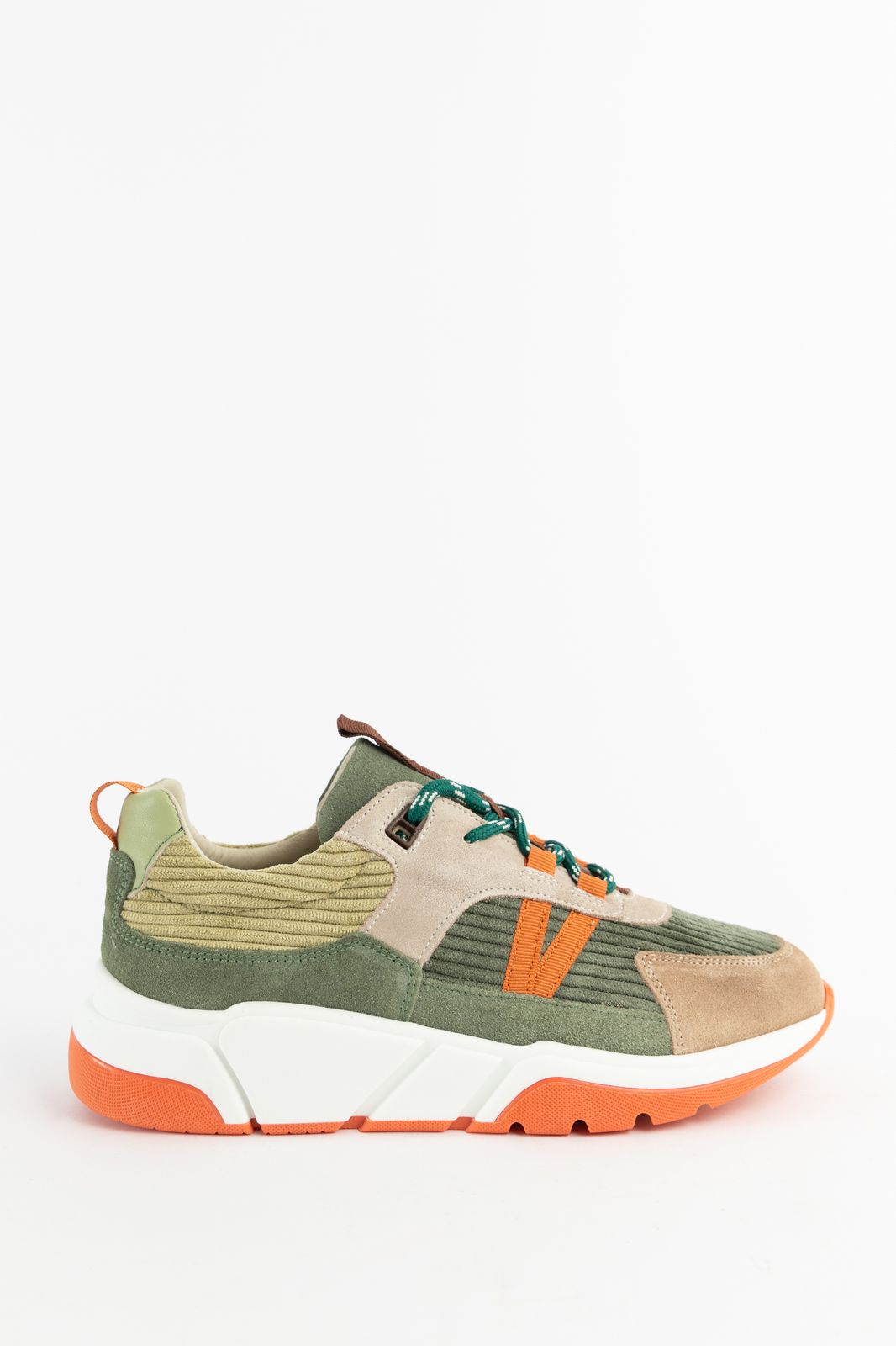 Multicolour suède sneaker met oranje details