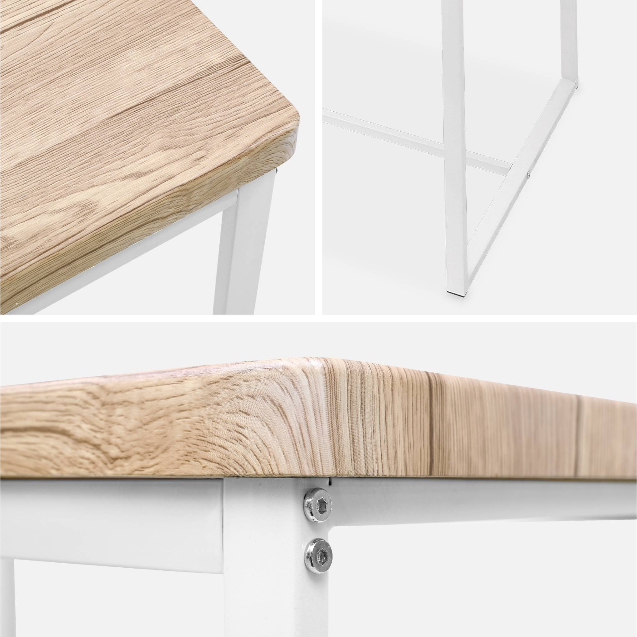 Set table haute rectangulaire loft avec 4 tabourets de bar. Acier et décor bois. Encastrable. Design