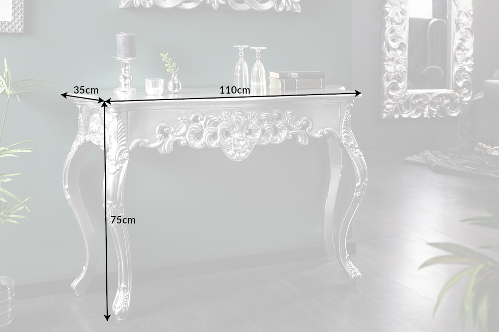 Elegante Konsole VENICE 110cm silber Barock Design Anrichte handgearbeitet