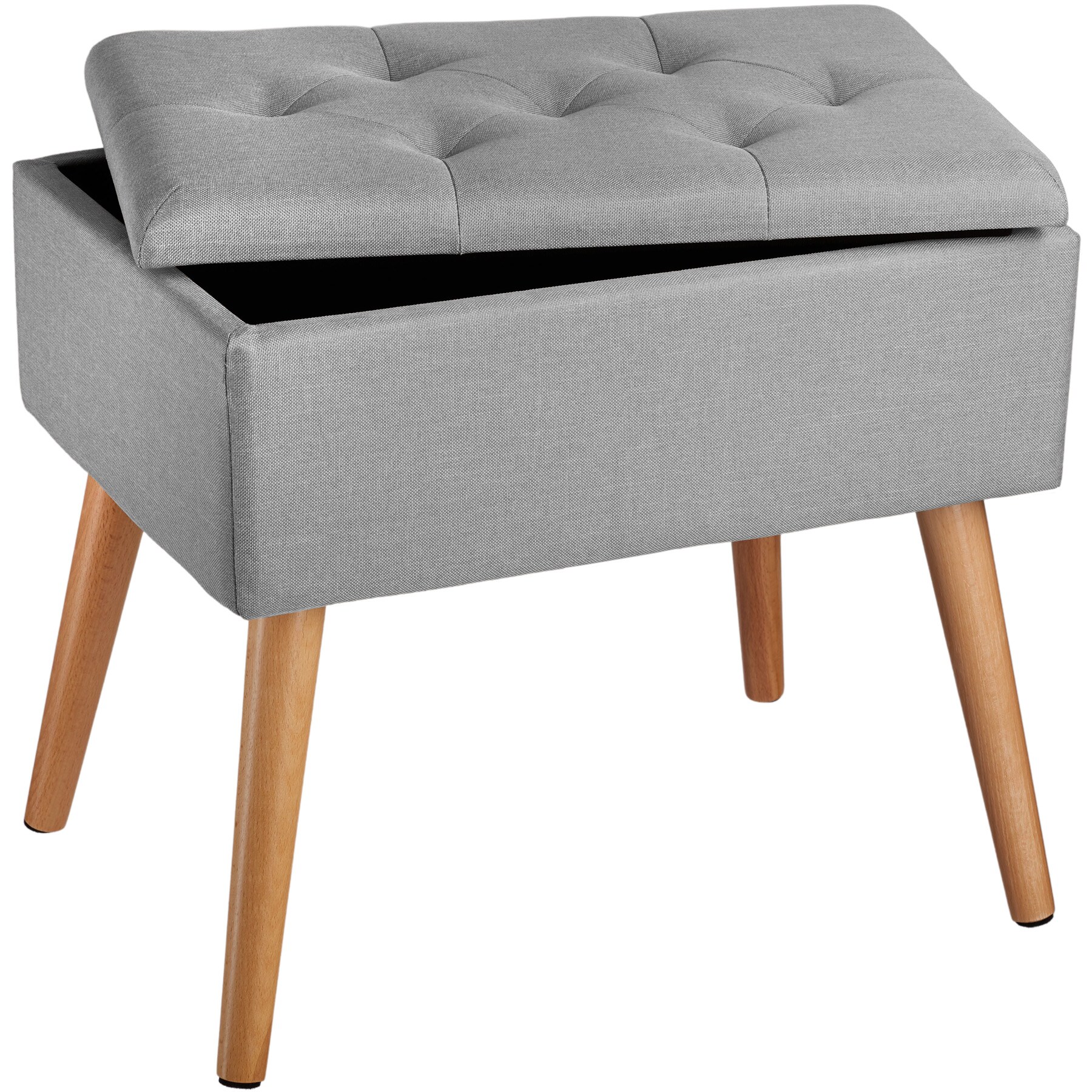 tectake® Sitzbank, gepolstert, in Leinenoptik, Holzbeine mit Filzgleitern, 51 x 37,5 x 45,5 cm