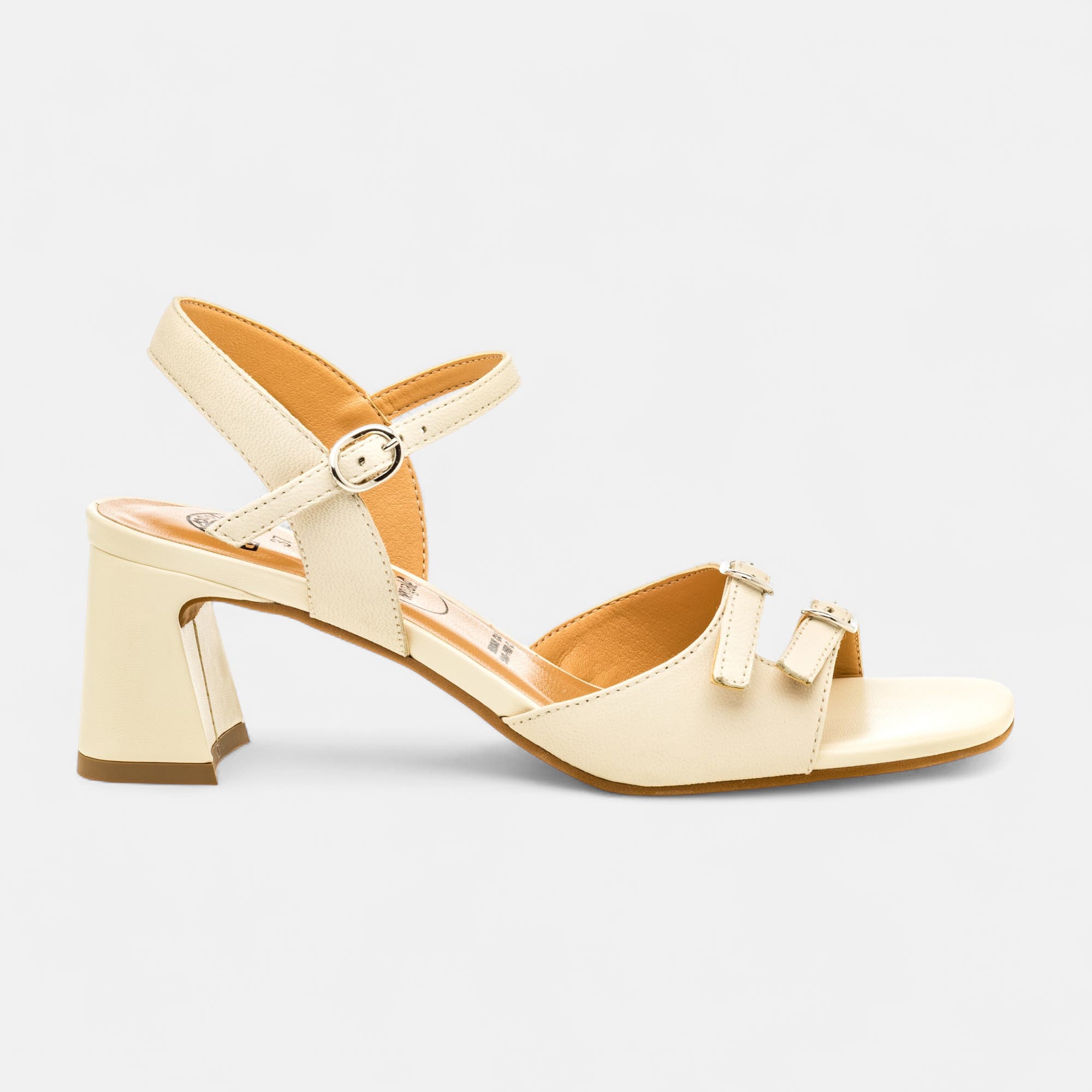 Nu-pieds à talon Femme en cuir beige